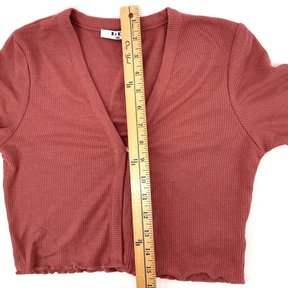 2000s NA-KD Waffle Knit Top Women M Rose Cropped Cardigan Coquette Cottagecore - Picture 8 of 9